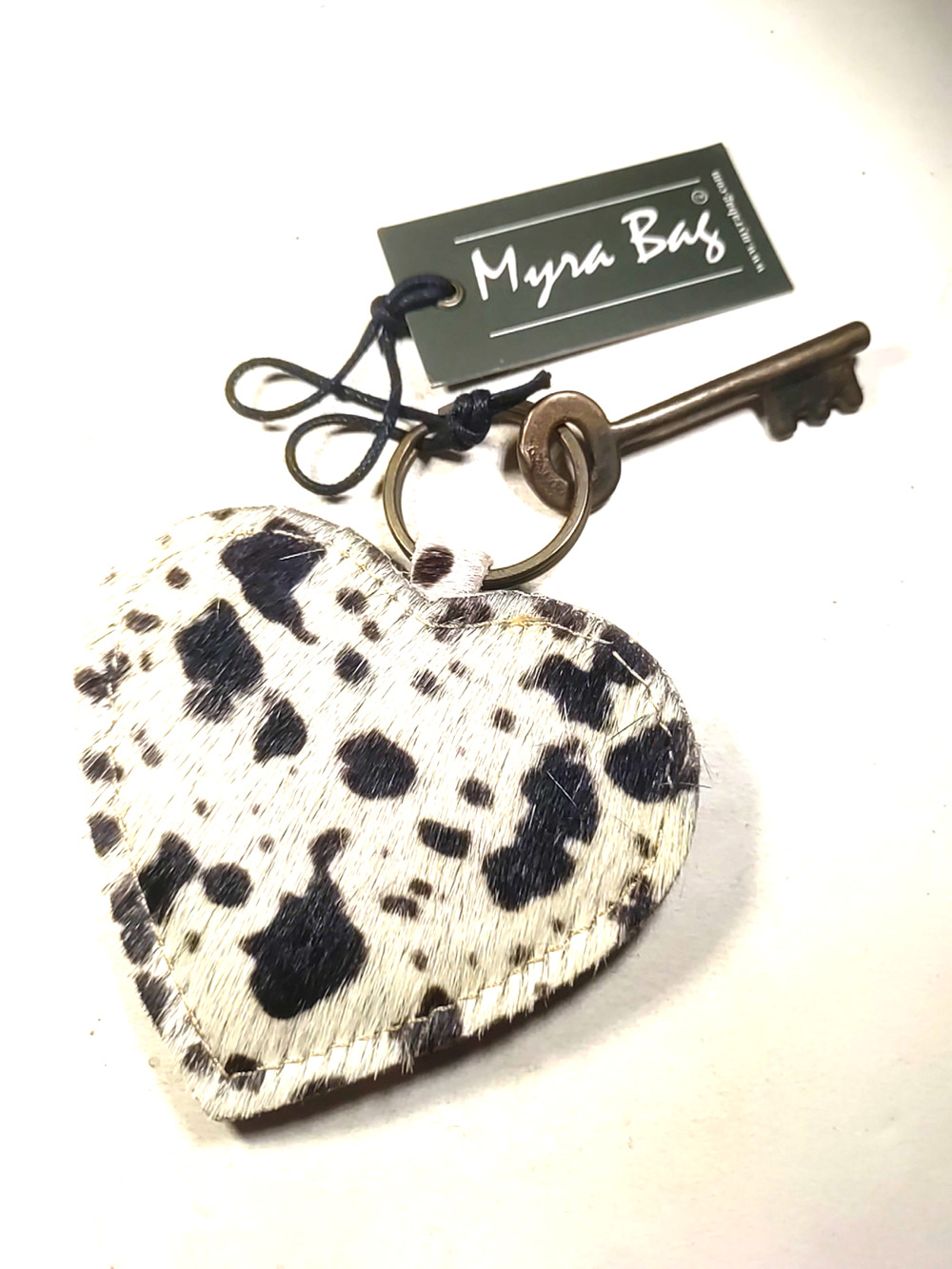 Myra Bag Dalmatian Print Heart Keychain With Skeleton Key